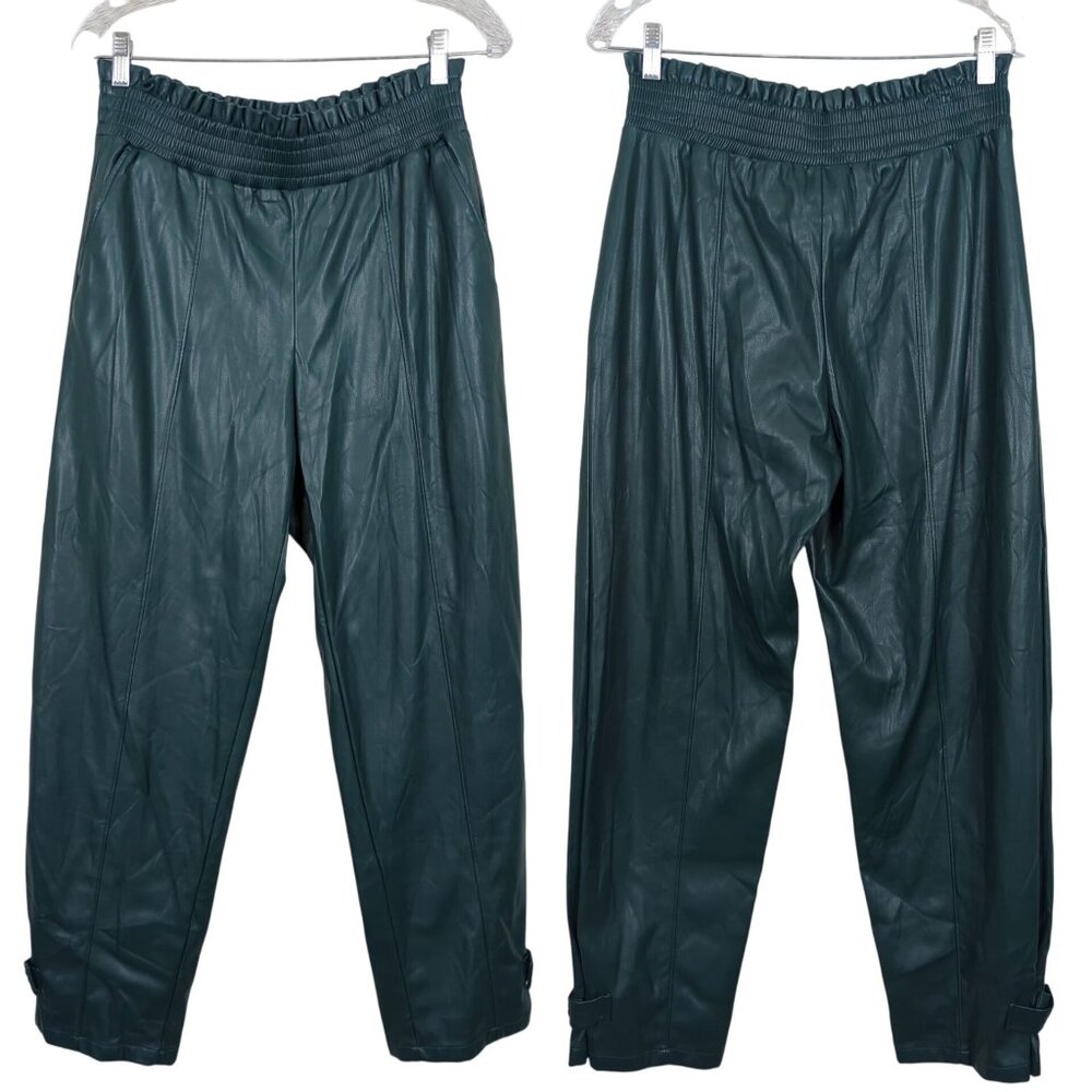 Ryegrass Faux Leather Green Pants Size Medium Elastic Waist Tapered Leg